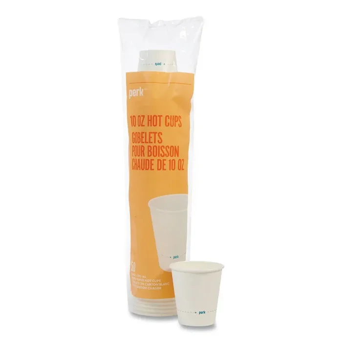 Perk™ White Paper Hot Cups, 10 Oz, 50/pack