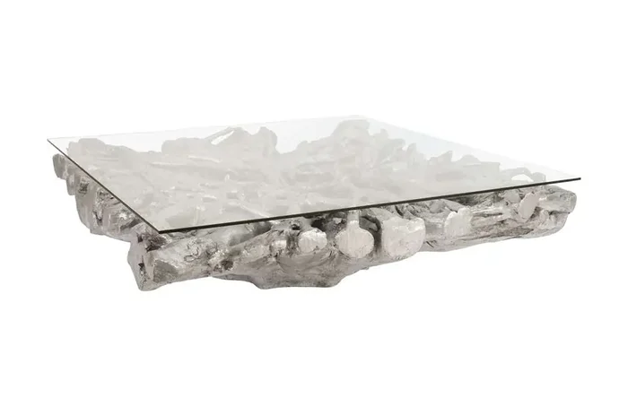 Phillips Collection – Square Root Cast Coffee Table, With Glass – PH64211
