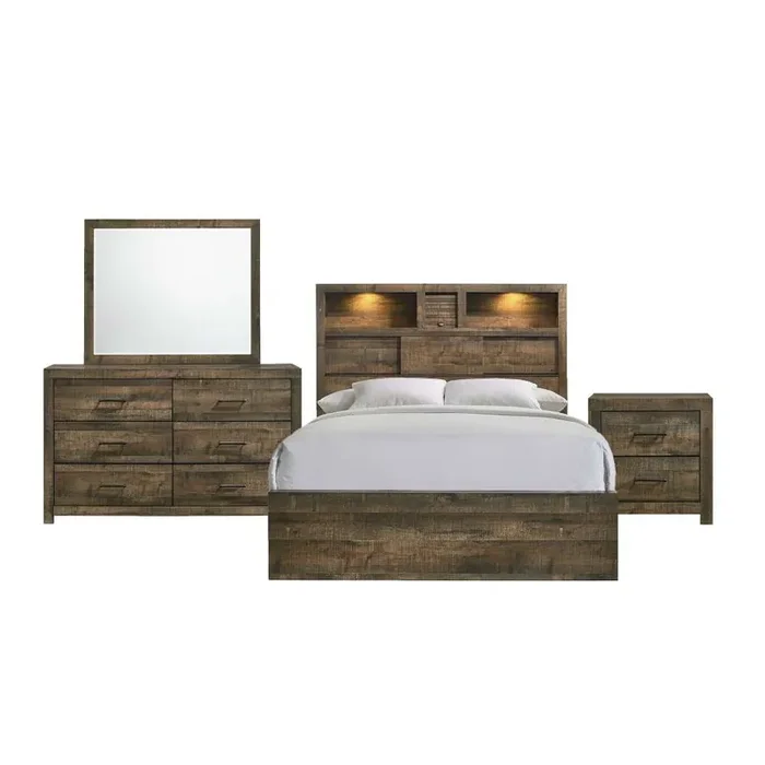 Picket House Furnishings – Beckett King Bookcase Panel 4PC Bedroom Set with Bluetooth – BY520KB4PC