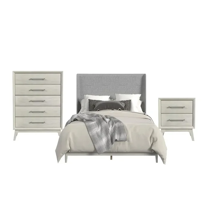 Picket House Furnishings – Clare Full UPH 3PC Bedroom Set with Grey Fabric in Almond – B-13000-6-FUB-3PC