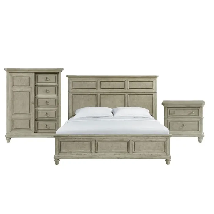 Picket House Furnishings – Emiko King Panel 3PC Bedroom Set with Door Chest in Light Grey – B-11360-3-KBCH2-3PC
