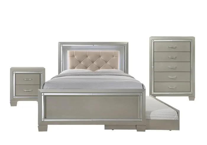 Picket House Furnishings – Glamour Youth Full Platform w/ Trundle 3PC Bedroom Set – LT111FTB3PC