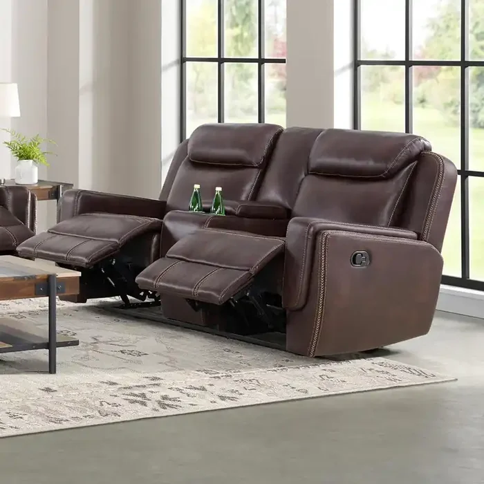 Picket House Furnishings – Lynx Motion Loveseat with Console in Neono Brown – U-11580-10740-285