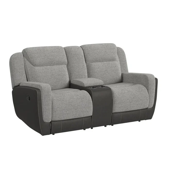 Picket House Furnishings – Viper Motion Loveseat with Console in Rancho Grey – U-11550-10531-285
