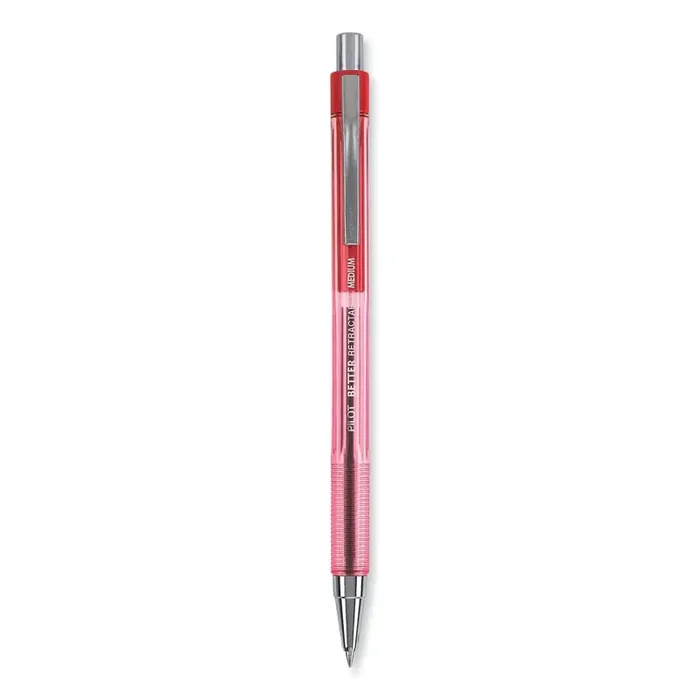 Pilot® Better Ballpoint Pen, Retractable, Medium 1 Mm, Red Ink, Translucent Red Barrel, Dozen