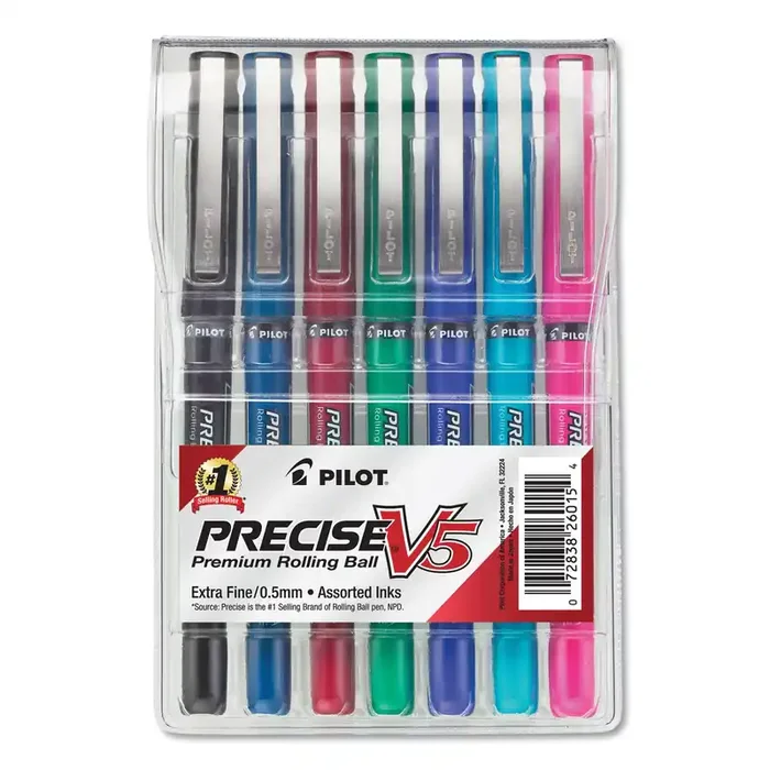 Pilot® Precise V5 Rollerball Pen, Stick, Extra-Fine 0.5 mm, Assorted Ink and Barrel Colors, 7/Pack