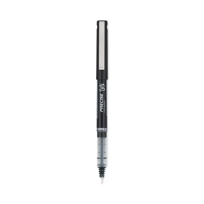 Pilot® Precise V5 Rollerball Pen, Stick, Extra-Fine 0.5 mm, Black Ink, Black/Clear Barrel, Dozen