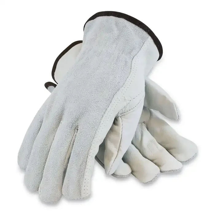 PIP Top-Grain Leather Drivers Gloves With Shoulder-Split Cowhide Leather Back, Medium, Gray