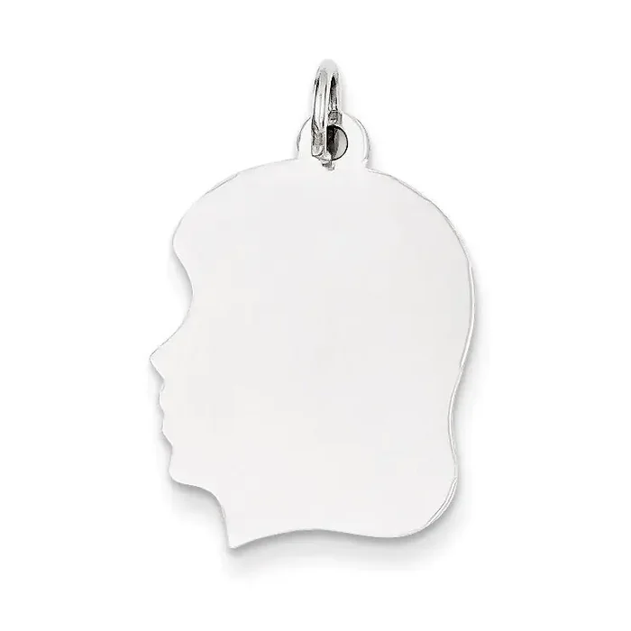 Plain Medium Facing Left Engravable Girl Charm 14k White Gold XWM62/27