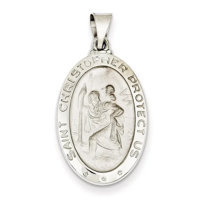 Polished and Satin Saint Christopher Medal Pendant 14k White Gold XR1309