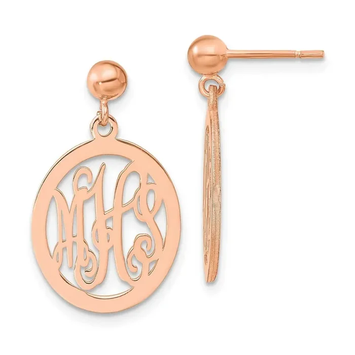 Polished Monogram Post Dangle Earrings Sterling Silver Rose-plated XNE17RP