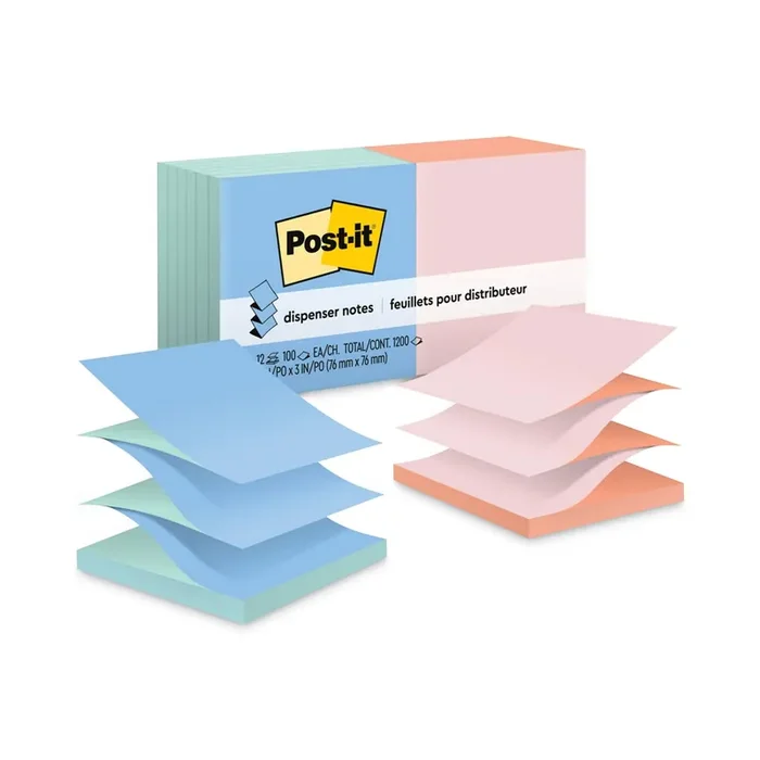 Post-it® Dispenser Notes Original Pop-up Refill, Beachside Cafe Collection Alternating-Color Value Pack, 3″ x 3″, 100 Sheets/Pad, 12 Pads/Pack