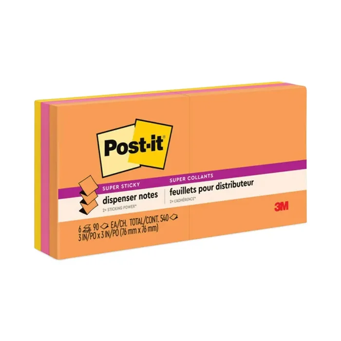 Post-it® Dispenser Notes Super Sticky Pop-up 3 x 3 Note Refill, 3″ x 3″, Energy Boost Collection Colors, 90 Sheets/Pad, 6 Pads/Pack