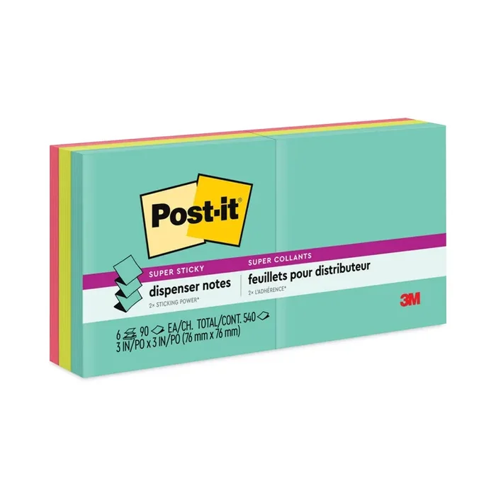 Post-it® Dispenser Notes Super Sticky Pop-up 3 x 3 Note Refill, 3″ x 3″, Supernova Neons Collection Colors, 90 Sheets/Pad, 6 Pads/Pack