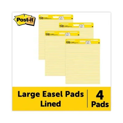 Post-it® Easel Pads Super Sticky Vertical-Orientation Self-Stick Easel Pad Value Pack, Presentation Format (1.5″ Rule), 25 x 30, Yellow, 30 Sheets, 4/Carton
