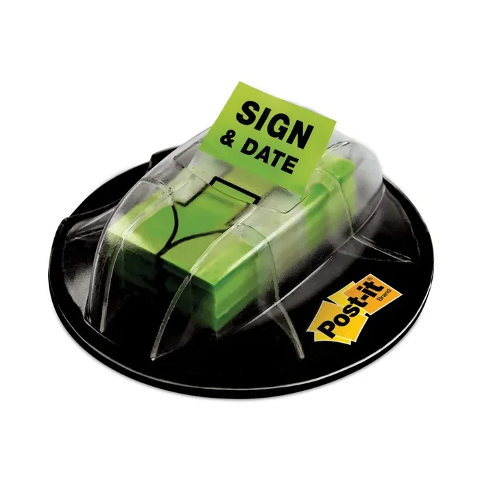 Post-it® Flags Page Flags In Dispenser, “sign And Date”, Bright Green, 200 Flags/dispenser