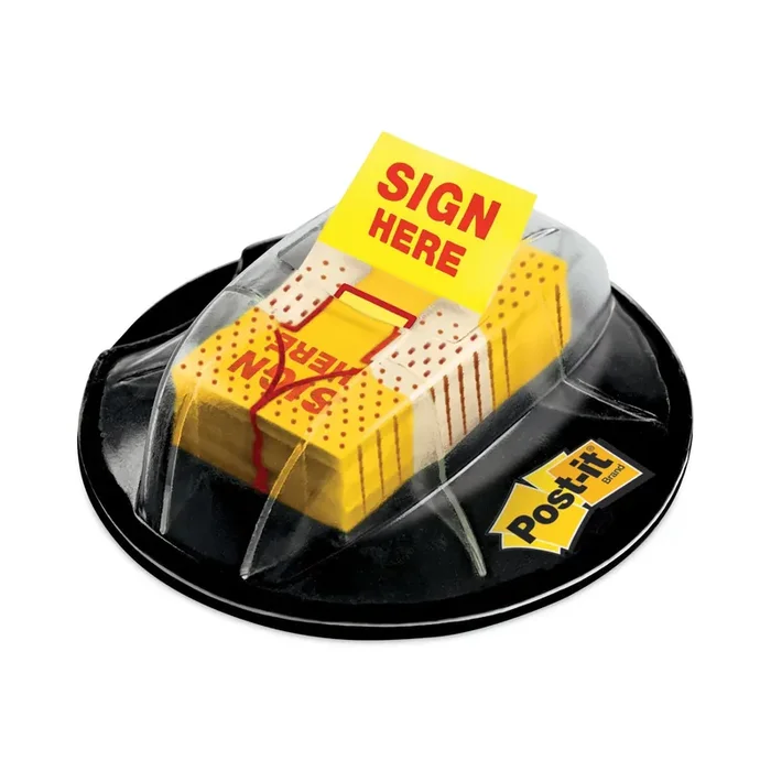 Post-it® Flags Page Flags In Dispenser, “sign Here”, Yellow, 200 Flags/dispenser
