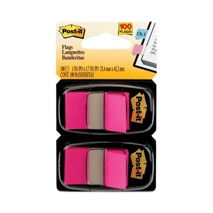 Post-it® Flags Standard Page Flags in Dispenser, Bright Pink, 50 Flags/Dispenser, 2 Dispensers/Pack