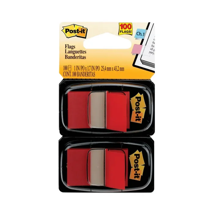 Post-it® Flags Standard Page Flags in Dispenser, Red, 50 Flags/Dispenser, 2 Dispensers/Pack