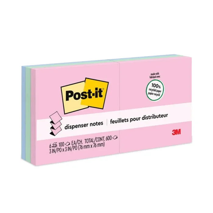 Post-it® Greener Notes Original Recycled Pop-up Notes, 3 x 3, Sweet Sprinkles Collection Colors, 100 Sheets/Pad, 6 Pads/Pack