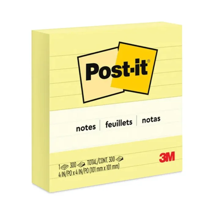 Post-it® Notes Original Pads in Canary Yellow, Note Ruled, 4″ x 4″, 300 Sheets/Pad