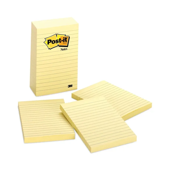 Post-it® Notes Original Pads in Canary Yellow, Note Ruled, 4″ x 6″, 100 Sheets/Pad, 5 Pads/Pack
