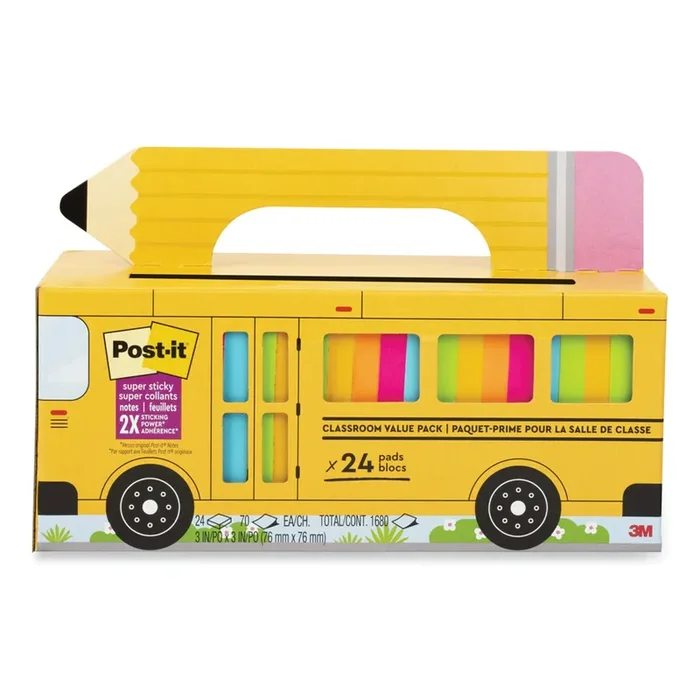 Post-it® Notes Super Sticky Self-Stick Notes, 3″ x 3″, Assorted, 70 Sheets/Pad, 24 Pads/Pack