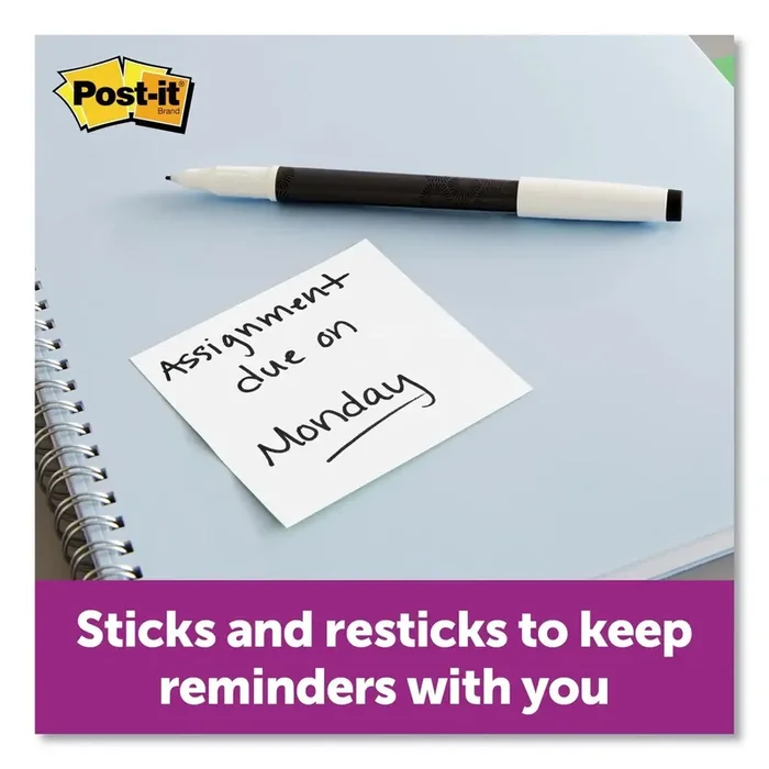 Post-it® Notes Super Sticky Self-Stick Notes 3″ x 3″, White, 90 Sheets/Pad, 8 Pads/Pack