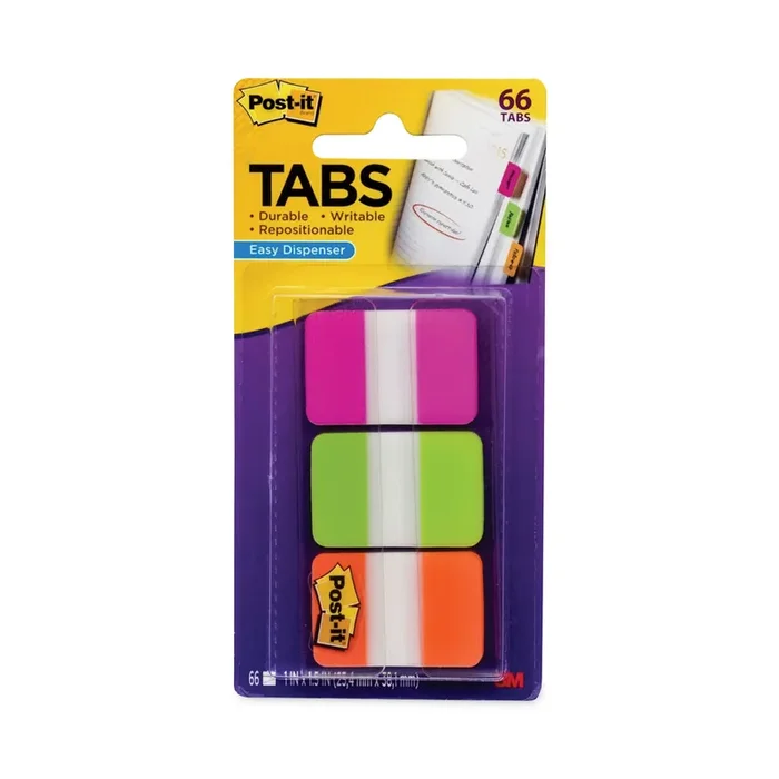 Post-it® Tabs 1″ Plain Solid Color Tabs, 1/5-Cut, Assorted Bright Colors, 1″ Wide, 66/Pack