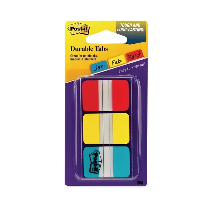 Post-it® Tabs 1″ Plain Solid Color Tabs, 1/5-Cut, Assorted Primary Colors, 1″ Wide, 66/Pack