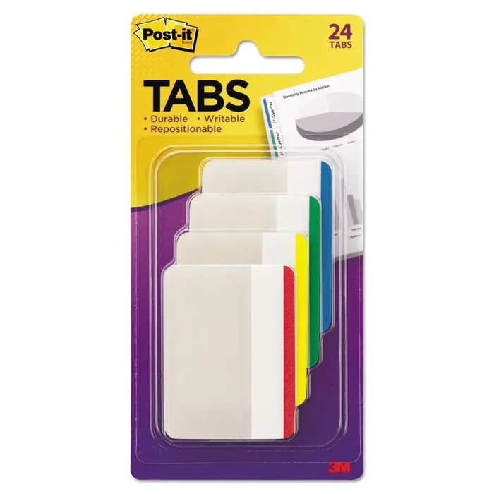 Post-it® Tabs Lined Tabs, 1/5-Cut, Assorted Colors, 2″ Wide, 24/Pack