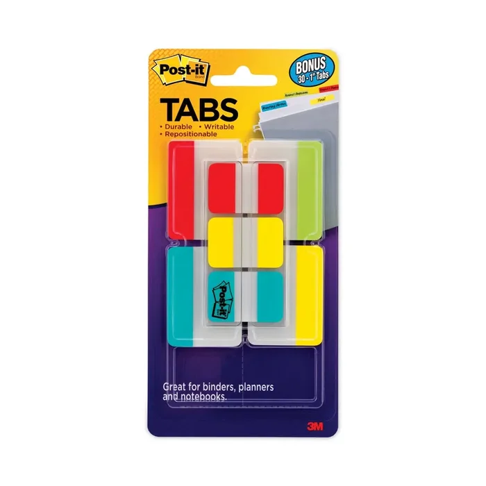Post-it® Tabs Plain Solid Color Tabs Value Pack, (66) 1/5-Cut 1″ Wide, (48) 1/3-Cut 2″ Wide, Assorted Colors and Sizes, 114/Pack
