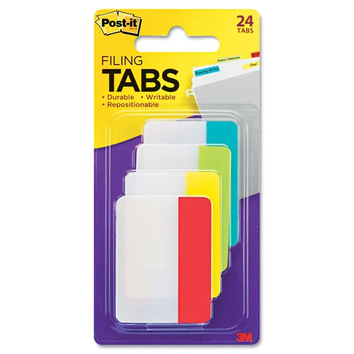 Post-it® Tabs Solid Color Tabs, 1/5-Cut, Assorted Colors, 2″ Wide, 24/Pack