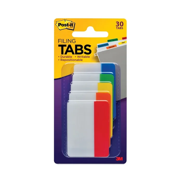 Post-it® Tabs Solid Color Tabs, 1/5-Cut, Assorted Colors, 2″ Wide, 30/Pack