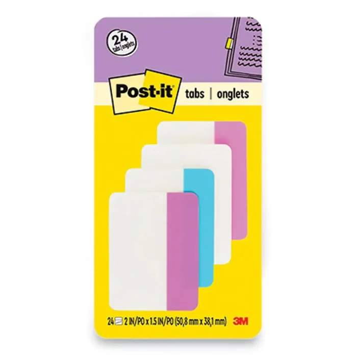 Post-it® Tabs Solid Color Tabs, 1/5-Cut, Assorted Pastel Colors, 2″ Wide, 24/Pack