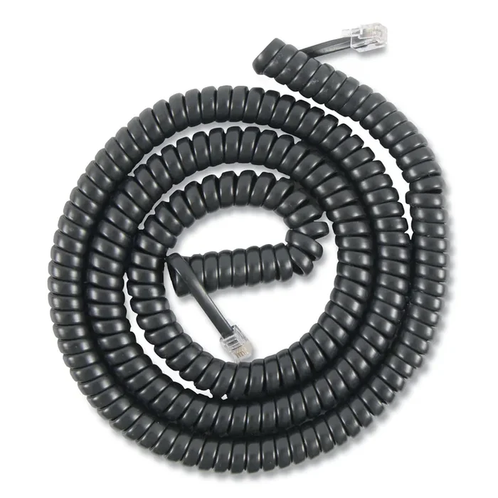 Power Gear Coiled Phone Cord, Plug/plug, 12 Ft, Black