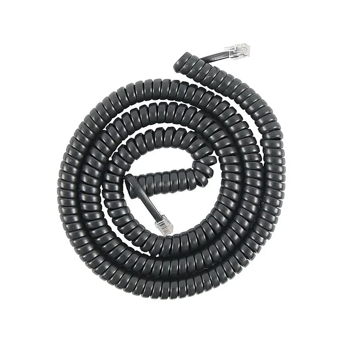 Power Gear Coiled Telephone Cord, Plug/plug, 25 Ft, Black