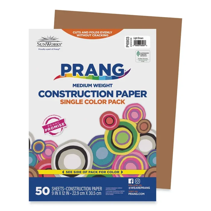 Prang® SunWorks Construction Paper, 50 lb Text Weight, 9 x 12, Light Brown, 50/Pack