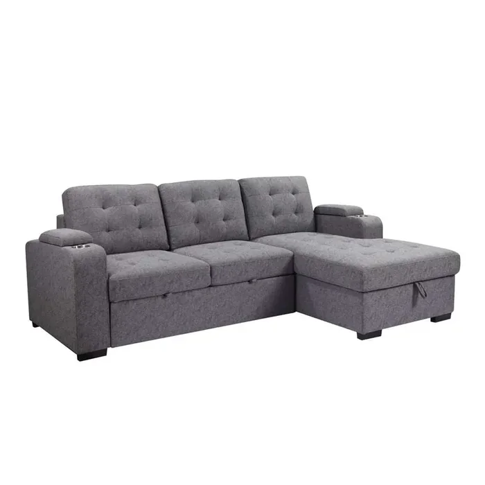 Primo International – Belmont 96 in. Tufted Grey Right Facing Sleeper Sectional with Storage – 58764