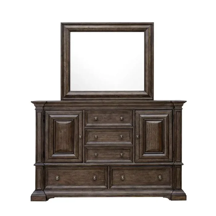 Pulaski – Woodbury 5-Drawer, 2 Cabinet Dresser & Mirror Set in Cowboy Boots Brown – P351-BR-K7_CLOSEOUT