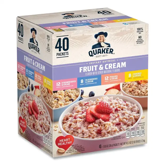 Quaker® Instant Oatmeal, Assorted Varieties, 1.05 oz Packet, 40/Box