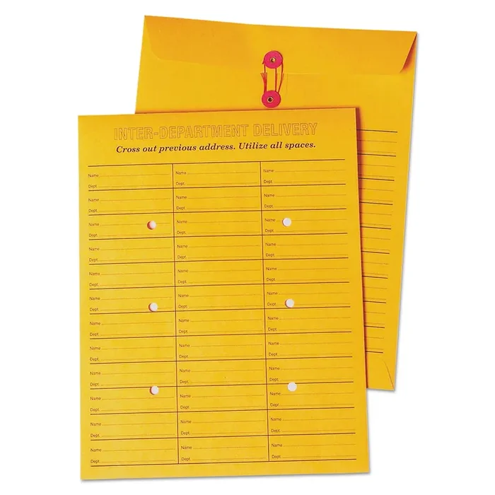 Quality Park™ Brown Kraft String/button Box-Style Interoffice Envelope, 97, Two-Sided Three-Column Format, 10 X 13, Brown Kraft, 100/box