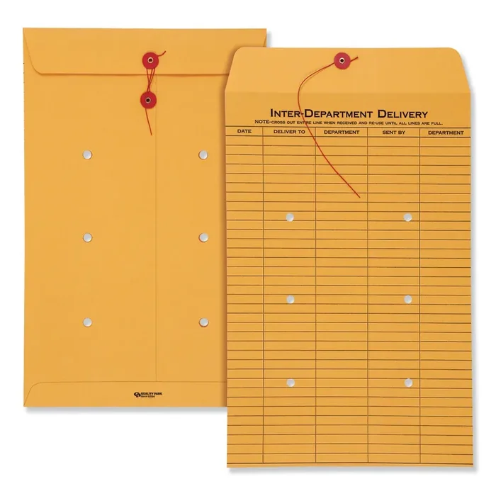 Quality Park™ Brown Kraft String/Button Interoffice Envelope, 98, One-Sided Five-Column Format, 31-Entries, 10 x 15, Brown Kraft, 100/CT