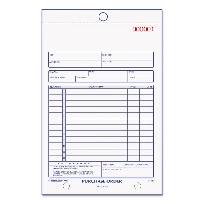 Rediform® Purchase Order Book, 12 Lines, Three-Part Carbonless, 5.5 x 7.88, 50 Forms Total