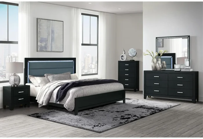 REID BLACK FULL BED GROUP WITH LED