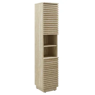Render Tall Narrow Faux Travertine Linen Storage Cabinet / EEI-7178