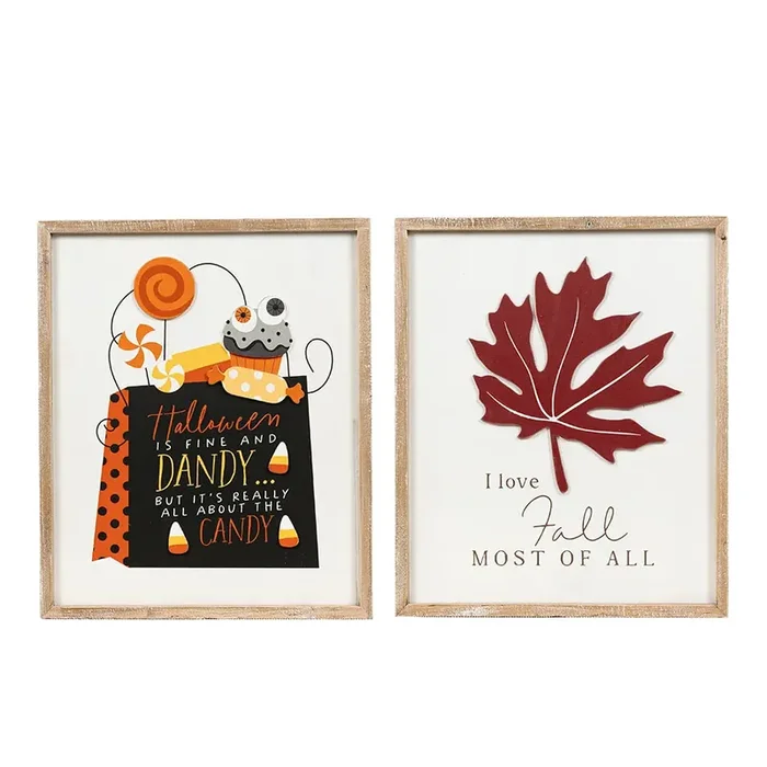 Reversible HALLOWEEN / FALL Wood Framed Sign