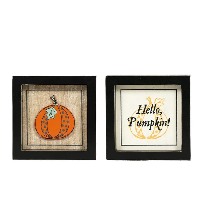 Reversible PUMPKIN / HELLO Wood Framed Sign
