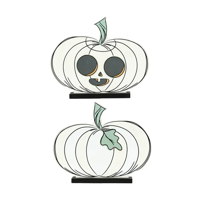 Reversible Wood Cutout White Pumpkins