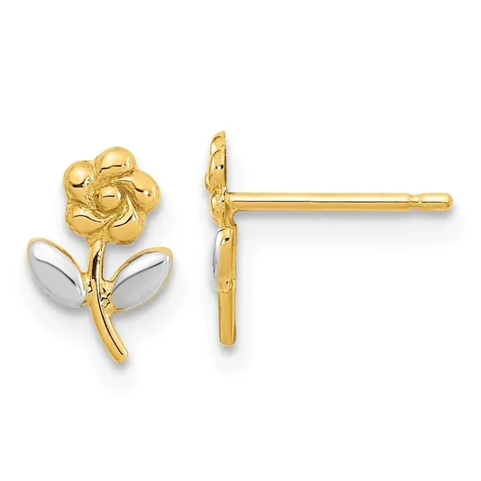 Rhodium Flower Post Earrings 14k Gold YE2092
